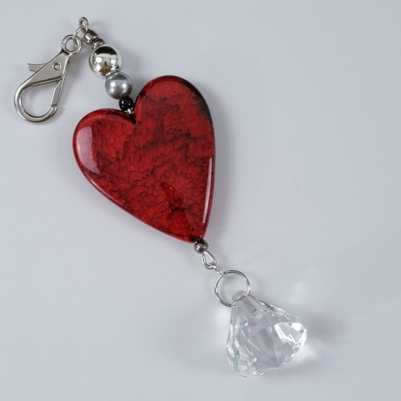 Valentine marble red heart key chain with charm handmade - Picture 1 of 9